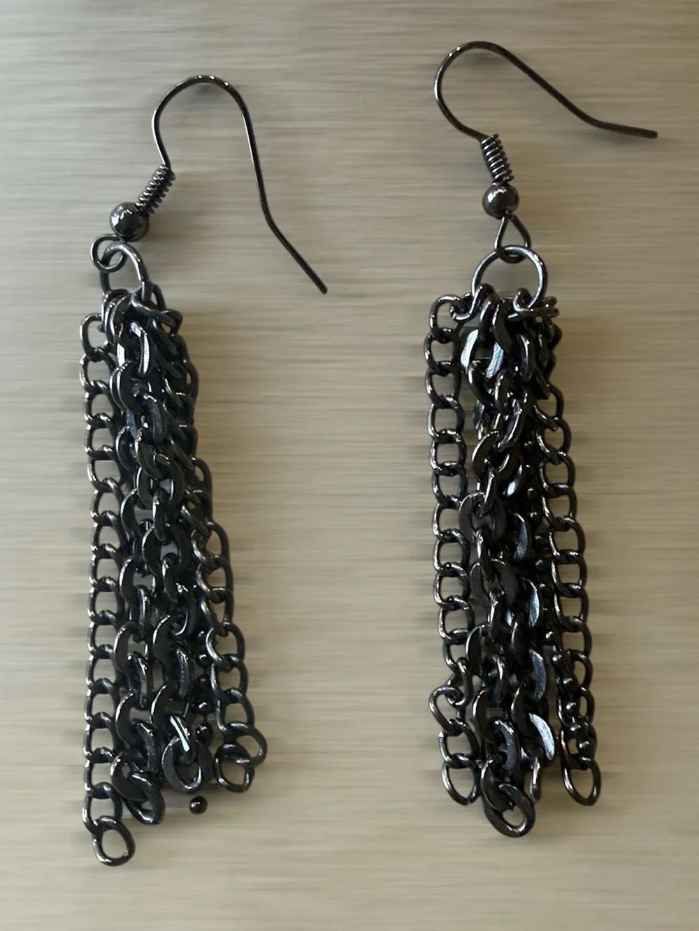 Gunmetal Chain Tassel Dangle Earrings